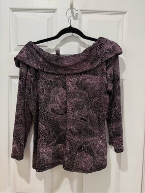 Metaphor Off-Shoulder Sparkle Sweater in Purple and Black